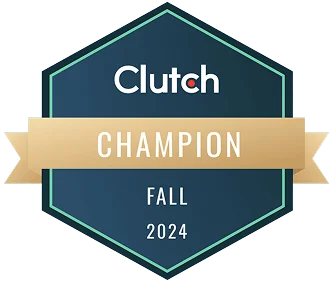 Clutch Champion 2024 badge awarded to Cartenova for excellence in branding and digital services in Australia.