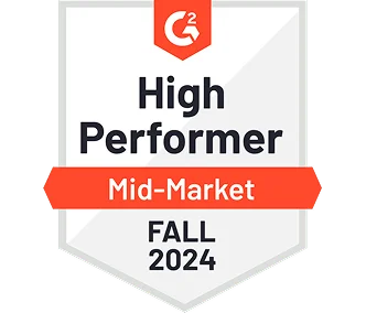 G2 High Performer Mid-Market 2024 badge awarded to Cartenova for excellence in branding and digital services.