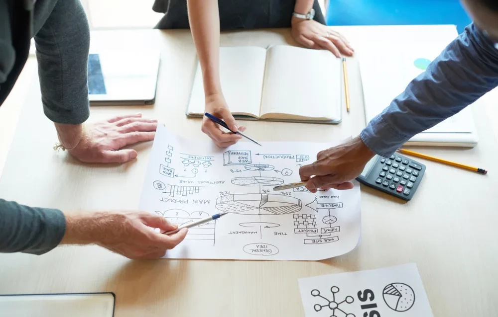 Business team planning strategy at a web development agency in Australia