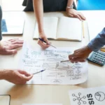 Business team planning strategy at a web development agency in Australia