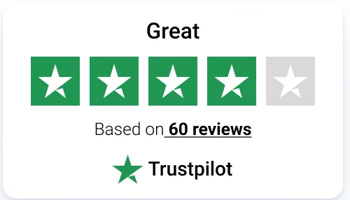 Trustpilot badge showing a 4-star rating based on 60 customer reviews, reflecting positive client feedback for Cartenova.